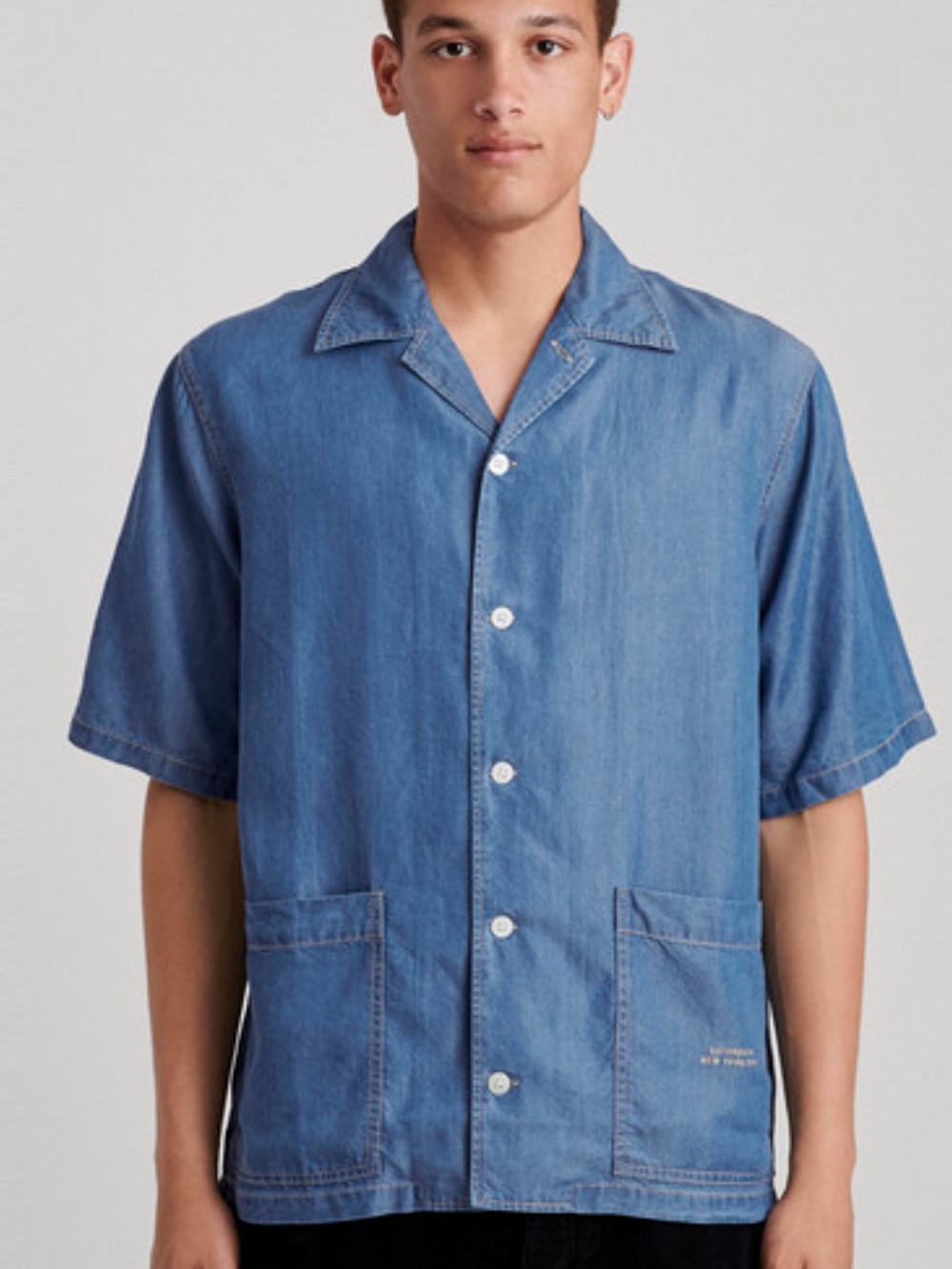 Saturdays New York City Howard Denim Short Sleeve Shirt Lyocell Size Large